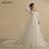 Runhufu Sweetheart Glitter A Line Wedding Dress For Women 2024 Bride Detachable Full Sleeves Elegant Bridal Party Gown Luxury