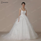 Runhufu Sweetheart Ivory Glitter Wedding Dresses For Bride Sleeveless Court Train Appliques Women A-line Lace Bridal Gown 2024