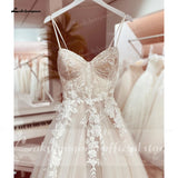 Runhufu Lace Wedding Dress Bridal Robe 2024 Vestido Spaghetti Straps Chapel Train Champagne Tulle Wedding Gown Lakshmigown