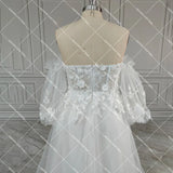 Runhufu Flowers Sweetheart Luxury Wedding Dress Long Puffy Sleeves A Line Custom Made Tulle 3D Lace Romantic Bridal Gowns
