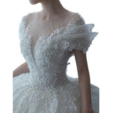 runhufu New Luxury Wedding Dress Off The Shoulder V-neck Sexy Lace Applique Princess Wedding Gown With Pearls Vestido De Noiva