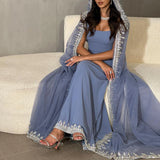 Runhufu Said Luxury Blue Mermaid Dubai Evening Dresses with Cape Sleeves Sage Green Elegant Arabic Women Wedding Party GownsSS445