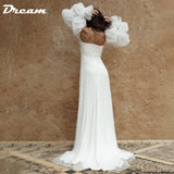 Runhufu Pearls Long Puff Sleeves Short Wedding Dress Tulle Square Neck Above Knee A Line Bridal Gowns Princess