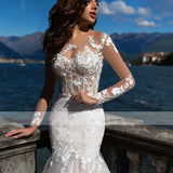 Runhufu Lace Wedding Dresses Appliques Full Sleeves Floor-Length Robe Mermaid Bridal Dress Sexy Tulle 2024 Vestidos De Novia