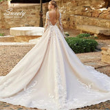Runhufu Mermaid Detachable 2 In 1 Wedding Dress Embroidered Lace On Net With O-neck Full Sleeve Vintage Gowns Vestido De Novia