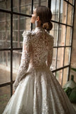 Runhufu Sequined Wedding Dresses Elegant Turtleneck Bridal Gowns Crystal Beading Ball Gown Full Sleeves Train Vestidos De Novia