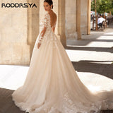 Runhufu Exquisite Wedding Dresses Long Sleeves Sexy Backless Bride Gowns Applique Princess Tulle A-Line vestidos de novia