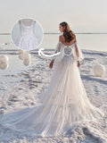 Runhufu Off The Shoulder V-Neck A-Line Wedding Dress For Bride Lace Up Appliques Back Bridal Gown For Bride 2023 Vestido De Novia