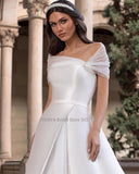 Runhufu Strapless A-Line Satin Wedding Dresses Off the Shoulder Sleevesless Sweep Train Bridal Gowns
