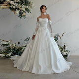 Runhufu A-Line Pretty Wedding Dresses For Woman Sexy Mermaid Off Shoulder Long Sleeves Fluffy Princess Style Mopping Bride Gowns