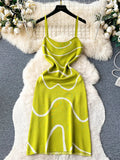 Runhufu Ladies Knitted Sheath Sundress Sleeveless Hotsweet Print Backless Slim Dress 2024 Fashion Elastic Beach Long Dress