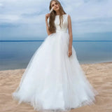 Runhufu beach wedding dress sexy sleeveless round neck tulle V-shaped back with bow formal Bohemian bridal dress custom new