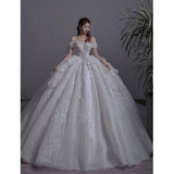 runhufu New Floral Print Wedding Dress Off The Shoulder Lace Luxury Bridal Dress Ball Gown Vestido De Noiva Plus Size Made Custom