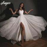 Runhufu Split Sweetheart Wedding Dresses Glitter Tulle Sexy Bridal Gown Spaghetti Straps Boho Bride dresses Vestidos de novia