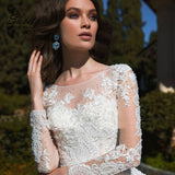 Runhufu Shining Wedding Dress Organza with Embroidery Ball Gown high O-Neck Full sleeve Bridal Gowns BackLace Up Robes De Mariée