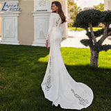 Runhufu NICEB Lace V-Neck Luxury Wedding Dresses Women Satin Mermaid Bridal Gowns Full Sleeves Button Vestidos De Novia Customize