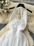 Runhufu Summer Women Beach Long Dress Backless Spaghetti Strap Deep V Neck Chiffon Casual Sexy 2024 Seaside Vacation Dress