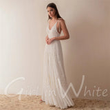 Runhufu Plus Size Sexy V Neck Wedding Dresses A Line Lace Bride Robes Spaghetti Straps Backless Bridal Gowns Beach Vestido De Noiva