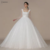 Runhufu Shinny Ivory Square Bride Wedding Dresses For Women Long Sleeves Glitter Open Back Bridal Modern Ball Gown 2024 Spring