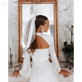 Runhufu Short Wedding Dress Mini Satin Long Sleeves Bride Dress O Neck Backless Bridal Gown §ã§ӧѧէ֧ҧߧà§Ö §á§ݧѧä§î§Ö vestidos de novia