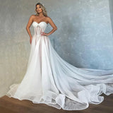 Runhufu and sexy Wedding Dresses Sweetheart Neckline Plus Size Pleated Sweep Train Tulle Bridal Gowns Vestido De Novia