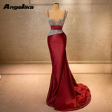 Runhufu Glamorous Satin Prom Dress for Women Spaghetti Straps Square Collar Sweep Train Pleat Saudi Arabia Vestido De Fiesta