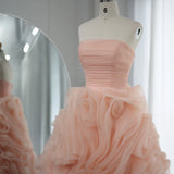Runhufu Said Luxury 3D Flower Purple Short Evening Dresses for Women Wedding Party 2024 Elegant Pink Midi Formal Prom Gowns SS343