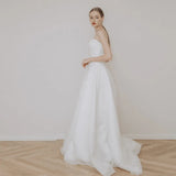 Runhufu Sexy Strapless Wedding Dress Elegant A-line Sleeveless Vestido De Noiva Classic Lace Up Small Train Robe De Mariee