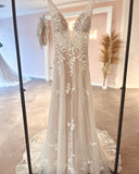 runhufu Champagne Boho Wedding Dress 2023 Lace Appliques Tulle Long Bridal Beach Wedding Gowns vestido de casamento princesa