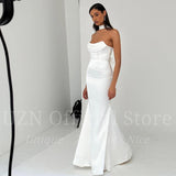 Runhufu White Mermaid Wedding Dresses Elegant Strapless Satin Long Bridal Gowns Boho Beach Evening Wedding Prom Gowns Custom Size