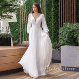 Runhufu Summer V Neck Pleat Belt Bridal Dress Women Long Puff Sleeves Bridal Gown Lace Up Back Chiffon A Line wedding dress