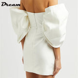 Runhufu Simple Detachable Puffy Sleeves Mini Sheath Wedding Dress Off The Shoulder Pleat Satin Strapless Bridal Gown Elegant NEW