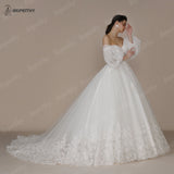 Runhufu Princess Vintage Ivory Wedding Dress For Women Strapless Court Train Detachable Sleeves White Glittle Bridal Ball Gown