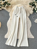 Runhufu Senior Casual Knit Pants High Waist Drawstring Soft Streetwear Autumn Women Solid Fashion Wide Legs Straight Trousers