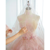 runhufu Spring New Simple Stamped Wedding Dress Strapless Colorful Flower Bridal Dress Sweep Tail Party Prom Dress Vestido De Noiva
