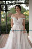 Runhufu Vintage Off the Shoulder Wedding Dresses for Bride Appliques A Line Tulle Sweep Train Vestidos De Novia Customised
