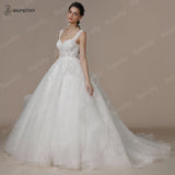 Runhufu Sweetheart Ivory Glitter Wedding Dresses For Bride Sleeveless Court Train Appliques Women A-line Lace Bridal Gown 2024