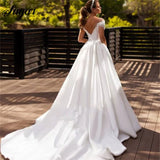 Runhufu Wedding Dress A Line Bead Lace Appliques Bride Dress Illusion Back Party Dress Long Train Wedding Gowns vestido novia