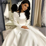 Runhufu Princess Wedding Dress Satin Long Sleeve Elegant Muslim Bride Dresses Buttons Country Wedding Gown Vestido de novia