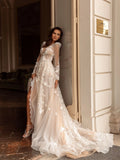 Runhufu Backless Illusion Wedding Dress Classic Lace Appliques Bride Robe Romantic Puff Sleeve Bridal Gown Robe De Mari¨¦e