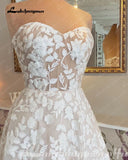 Runhufu Full Lace Floral Sweetheart Neckline Princess Beach Wedding Dress 2024 Robe Chic Bridal Gown Women Custom Made