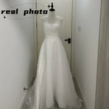 Runhufu Sexy Strapless Wedding Dress Elegant A-line Sleeveless Vestido De Noiva Classic Lace Up Small Train Robe De Mariee
