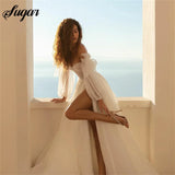 Runhufu The Shoulder Princess Wedding Dress Puff Sleeve Lace Sweetheart Neck Boho Bride Dress Side Split Wedding Gowns vestido novia