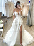 Runhufu Ivory Wedding Dresses Applique Off-Shoulder Long Bride Dresses Side Split Sexy Dresses For Women 2024 Robe De Mari¨¦e