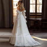 Runhufu Wedding Dresses A-Line Tulle Bridal Gowns Long Puff Sleeves Elegant Robes Floor Length Classic Vestidos De Novia 2024