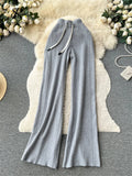 Runhufu Senior Casual Knit Pants High Waist Drawstring Soft Streetwear Autumn Women Solid Fashion Wide Legs Straight Trousers