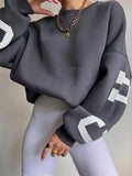 Runhufu Back Letters Print Oversized Sweatshirts Women Casual Thickened Warm Pullovers Long Sleeve Tops Autumn Winter Streetwear