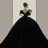 Runhufu Off The Shoulder Bridal Dress 2024 New Black Vestidos De Novia Elegant Floor-length Simple Robe Mariage Femme Plus Size