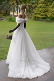 Runhufu Sale Sweetheart Tulle Wedding Dresses Off the Shoulder With Bow Open Back Bridal Gown Vestido De Novia