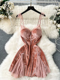 Runhufu Strap Sexy Velvet Dress Fashion Senior Pearls Sleeveless Slim Women Lace Hollow out Backless High Quality Mini Dress